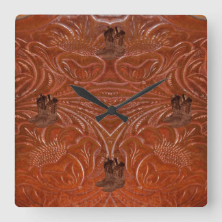 Reloj Cuadrado Foto de Rustic Tooled Leather-Look & Cowboy Boots