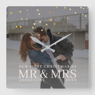 Reloj Cuadrado Foto de una pareja oscura con estrellas para Navid