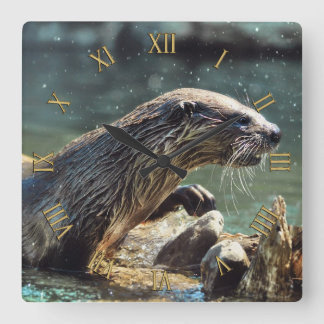Reloj Cuadrado Foto de vida silvestre de River Otter