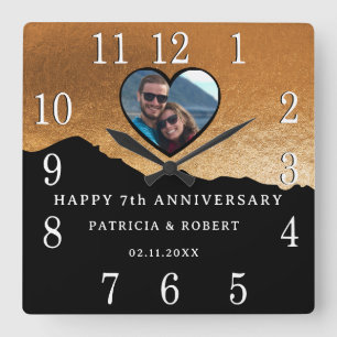 Reloj Cuadrado Foto del 7° Aniversario del Boda de Cobre Black