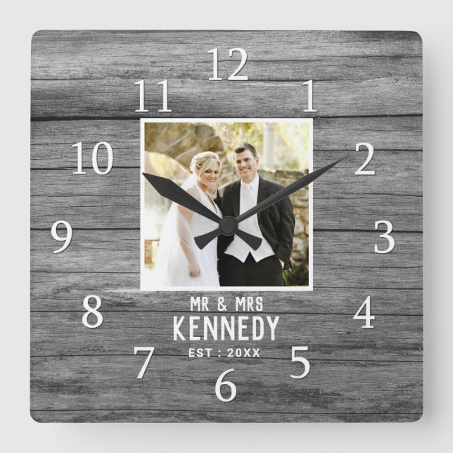 Reloj Cuadrado Foto del aniversario de un Boda personalizado ruso (Anverso)