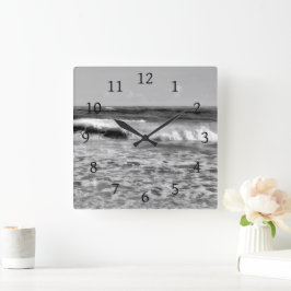 Reloj Cuadrado Foto del mar del océano blanco y negro 177