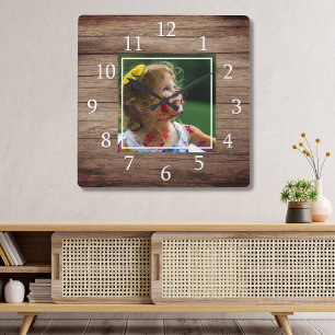 Reloj Cuadrado Foto del Personalizado Rustic Barn Wood