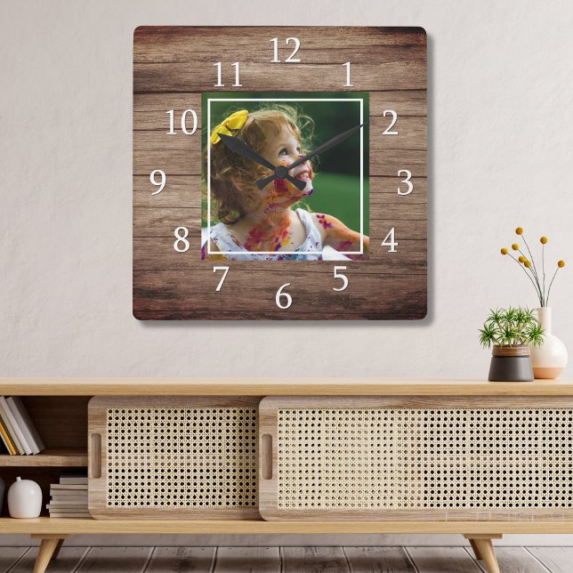Reloj Cuadrado Foto del Personalizado Rustic Barn Wood (Subido por el creador)