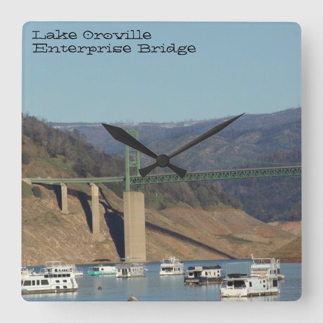 Reloj Cuadrado Foto del puente Lake Oroville & Enterprise en 24 h (Anverso)