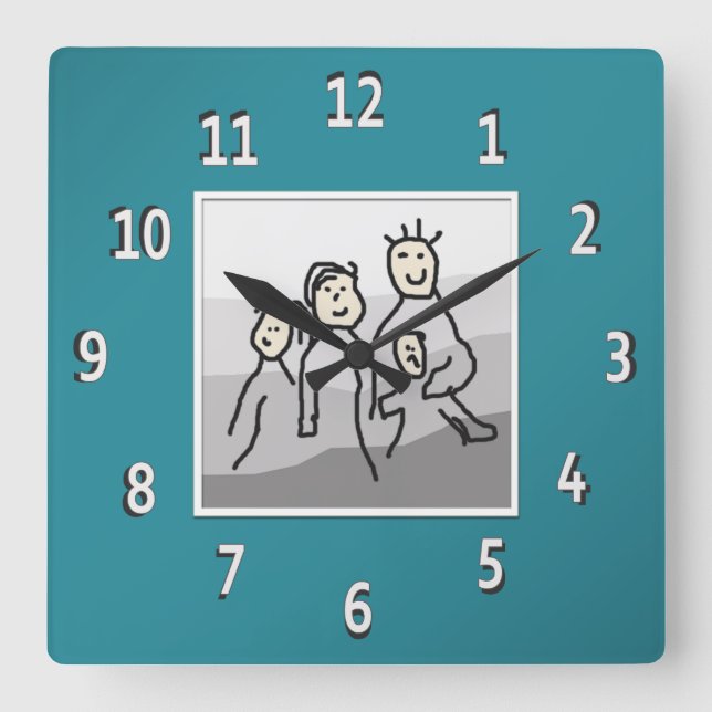 Reloj Cuadrado Foto enmarcada Verde azulada personalizada (Anverso)