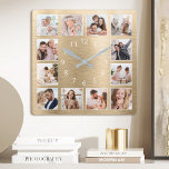Reloj Cuadrado Foto familiar personalizada Elegante Oro<br><div class="desc">Crea fácilmente tu propio reloj de pared de estilo metálico oro personalizado con las fotos de tu familia de personalizados. Para obtener los mejores resultados,  recortar las imágenes a cuadrado - con el punto de enfoque en el centro - antes de subir.</div>