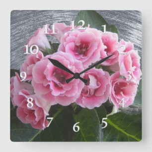 Reloj Cuadrado Foto. Flor rosa y brillante.