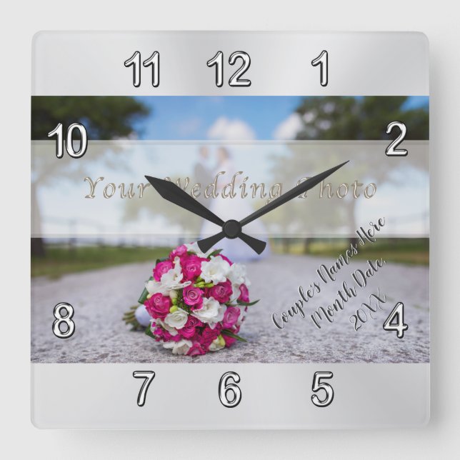 Reloj Cuadrado Foto, ideas personalizadas del regalo de boda del (Anverso)