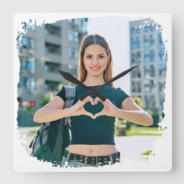 Reloj Cuadrado Foto moderna de borde de grunge (Anverso)