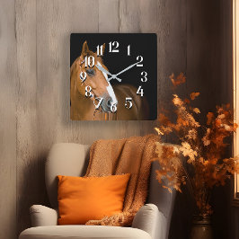 Reloj Cuadrado Foto numerada de caballo cuarto de milla marrón y