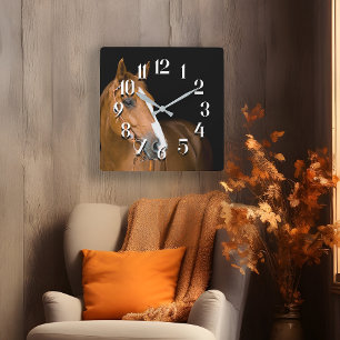 Reloj Cuadrado Foto numerada de caballo cuarto de milla marrón y 