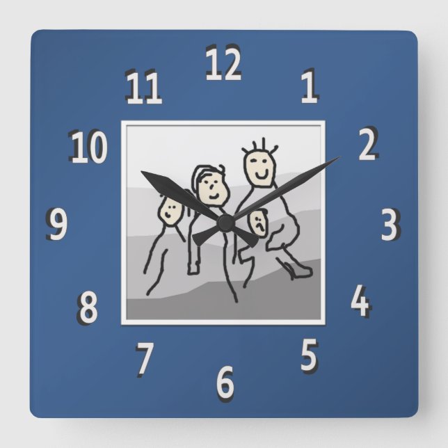 Reloj Cuadrado Foto personalizada con marco azul (Anverso)