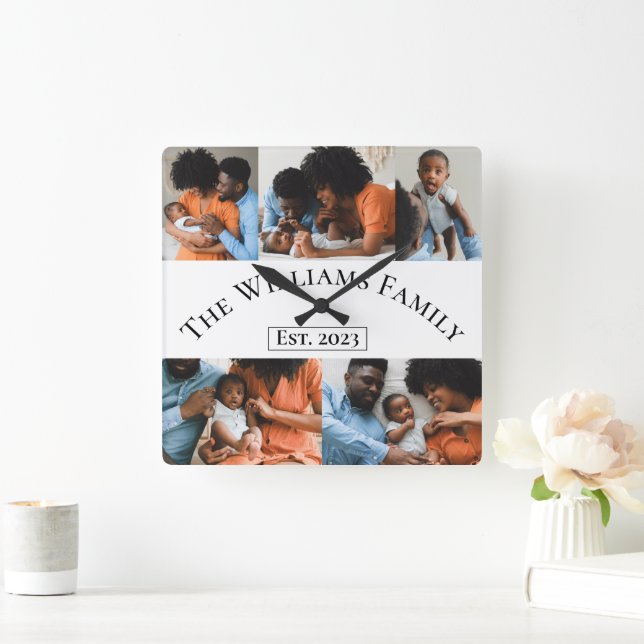 Reloj Cuadrado Foto personalizada de 5 (Hogar)