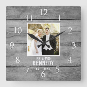 Reloj Cuadrado Foto personalizada de aniversario de Boda de Mader