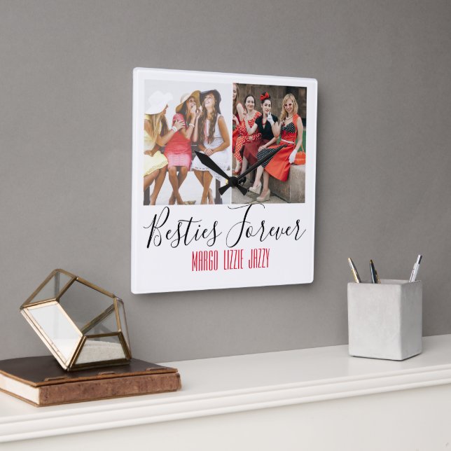 Reloj Cuadrado Foto personalizada de Diversión Amistad (Oficina)