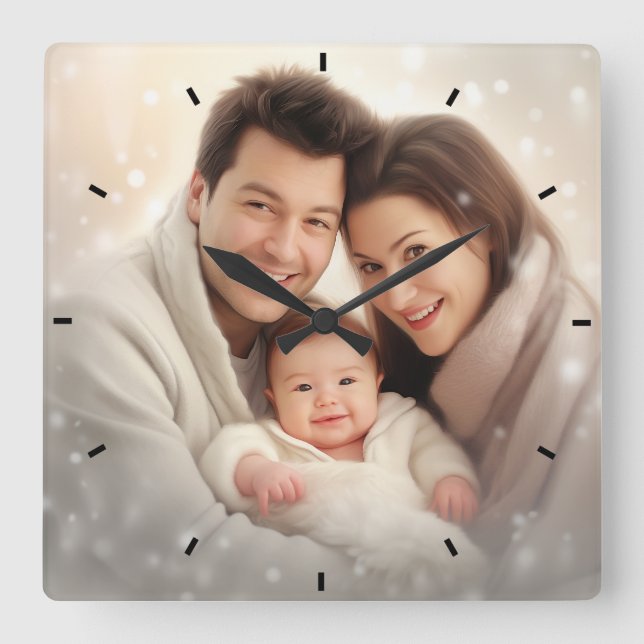 Reloj Cuadrado Foto personalizada de la familia moderna de Person (Anverso)