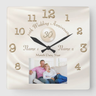 Reloj Cuadrado Foto personalizada, regalo de 30 años, PEARL