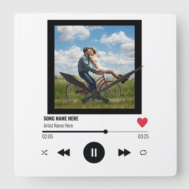 Reloj Cuadrado Foto personalizado Amantes de la música de regalo  (Anverso)