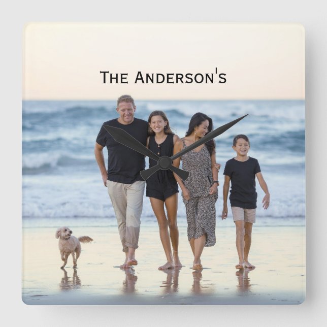 Reloj Cuadrado Foto Personalizar Monograma Personalización de ima (Anverso)