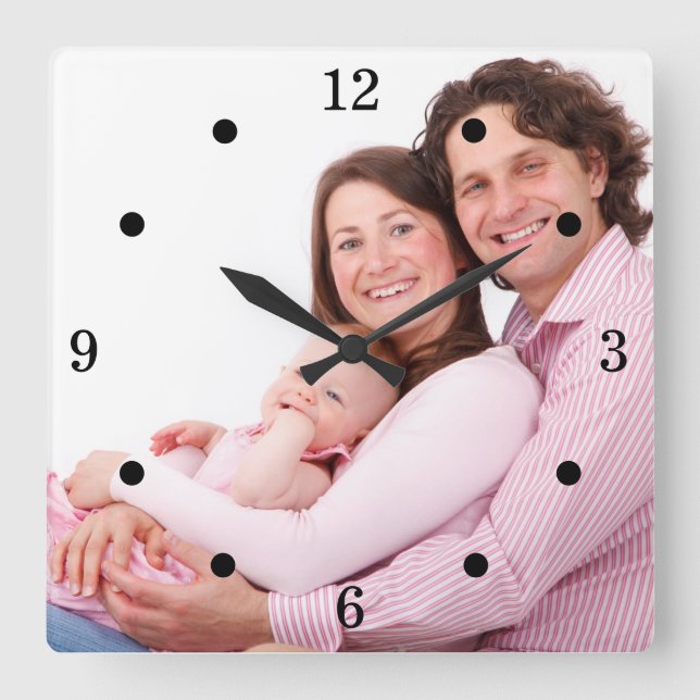 Reloj Cuadrado Foto Y Números De Familia personalizado (Anverso)
