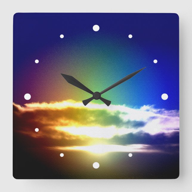 Reloj Cuadrado Fotografía azul de la puesta del sol del arco iris (Anverso)