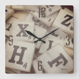Reloj Cuadrado Fotografía de baldosas de letras de juego