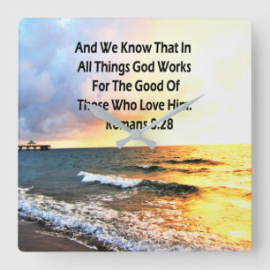 RELOJ CUADRADO FOTOGRAFÍA DE ESCRIPTURA 8:28 DE ROMANS QUE LLEVAN