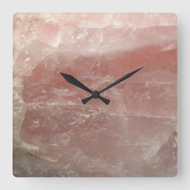 Reloj Cuadrado Fotografía de rock rosa de cuarzo rosa (Anverso)