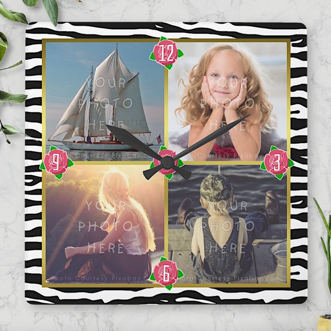 Reloj Cuadrado Fotografía familiar Agregar 4 imágenes Personaliza (Subido por el creador)