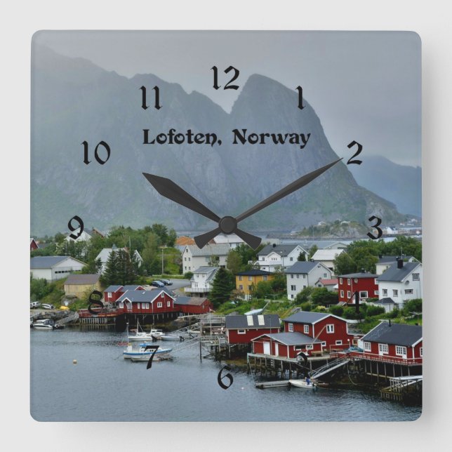 Reloj Cuadrado Fotografía paisajística de Lofoten, Noruega (Anverso)