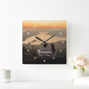 Reloj Cuadrado Fotomontaje personalizado de boda