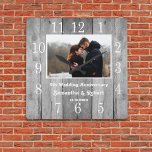 Reloj Cuadrado Fotos de 5 años de la Madera Gris con problemas<br><div class="desc">Reloj rústico de pared de madera personalizado con foto hace un regalo perfecto para 5 años de aniversario. Personaliza con el nombre de la pareja y el año. El regalo del quinto aniversario es tradicionalmente un regalo relacionado con la madera.</div>