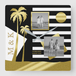 Reloj Cuadrado Fotos en Instagram de Gold Tropical Palm Trees Bea