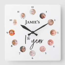 Reloj Cuadrado Fotos personalizadas 12 meses El primer año del be