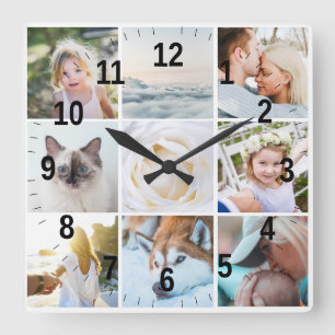 Reloj Cuadrado Fotos personalizadas collage moderno simple