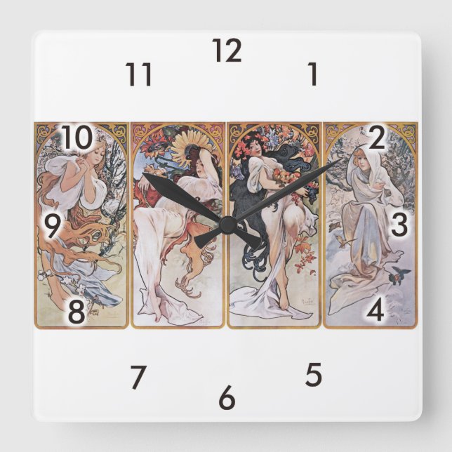 Reloj Cuadrado Four Seasons, Mucha (Anverso)