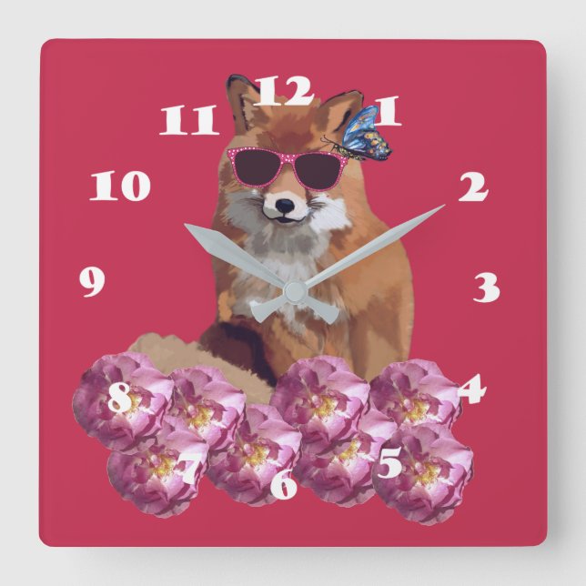 Reloj Cuadrado Fox, Sunglasser, Pink Wall Clock (Anverso)