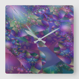 Reloj Cuadrado Fractal de burbujas púrpura y azul