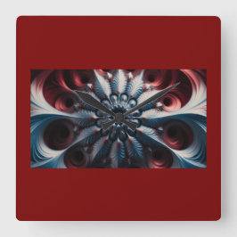 Reloj Cuadrado Fractal De Juliabrot Rojo Y Plateado