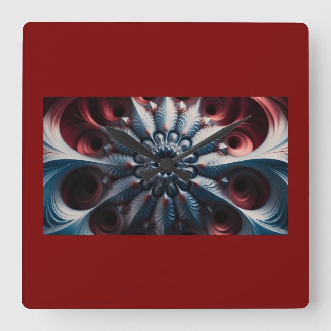 Reloj Cuadrado Fractal De Juliabrot Rojo Y Plateado (Anverso)
