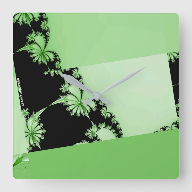 Reloj Cuadrado Fractal Garden lime (Anverso)
