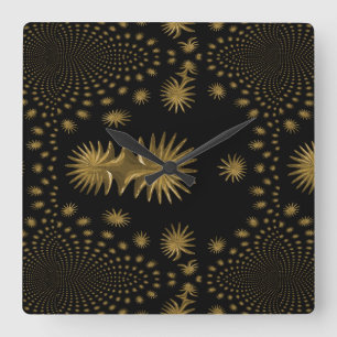 Reloj Cuadrado fractal golden stars,black background