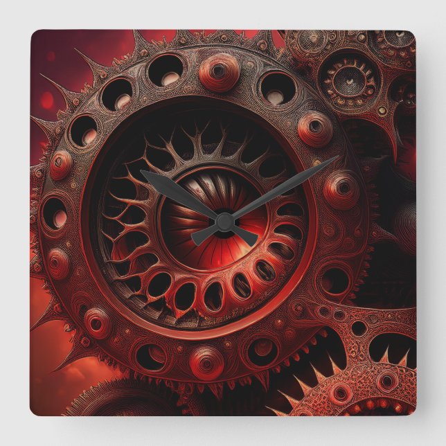 Reloj Cuadrado Fractal Mandelbrot Steampunk de Bronce (Anverso)