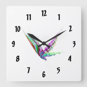 Reloj Cuadrado Fractal - Mariposa en vuelo