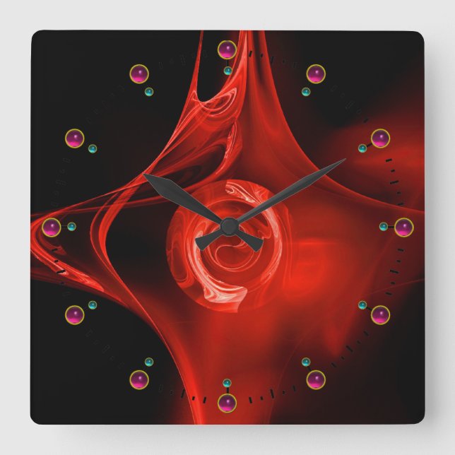 RELOJ CUADRADO FRACTAL ROJO SUBIÓ EN PIEDRAS PRECIOSAS FUCSIAS (Anverso)