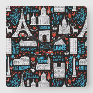 Reloj Cuadrado Francia Patrón de símbolos