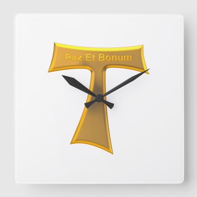 Reloj Cuadrado Franciscan Tau Cross Pax Et Bonum Gold Metallic (Anverso)