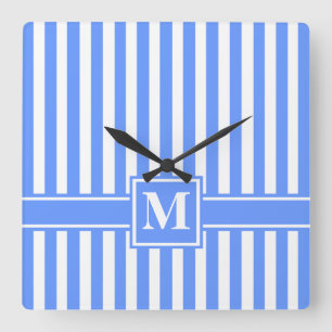 Reloj Cuadrado Franja moderna azul con monograma