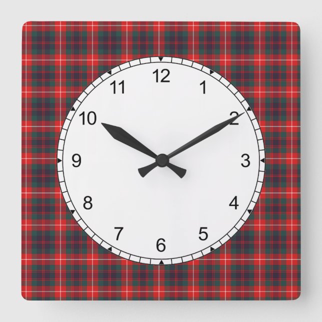 Reloj Cuadrado Fraser rojo y azul marino de Lovat Tartán moderno (Anverso)
